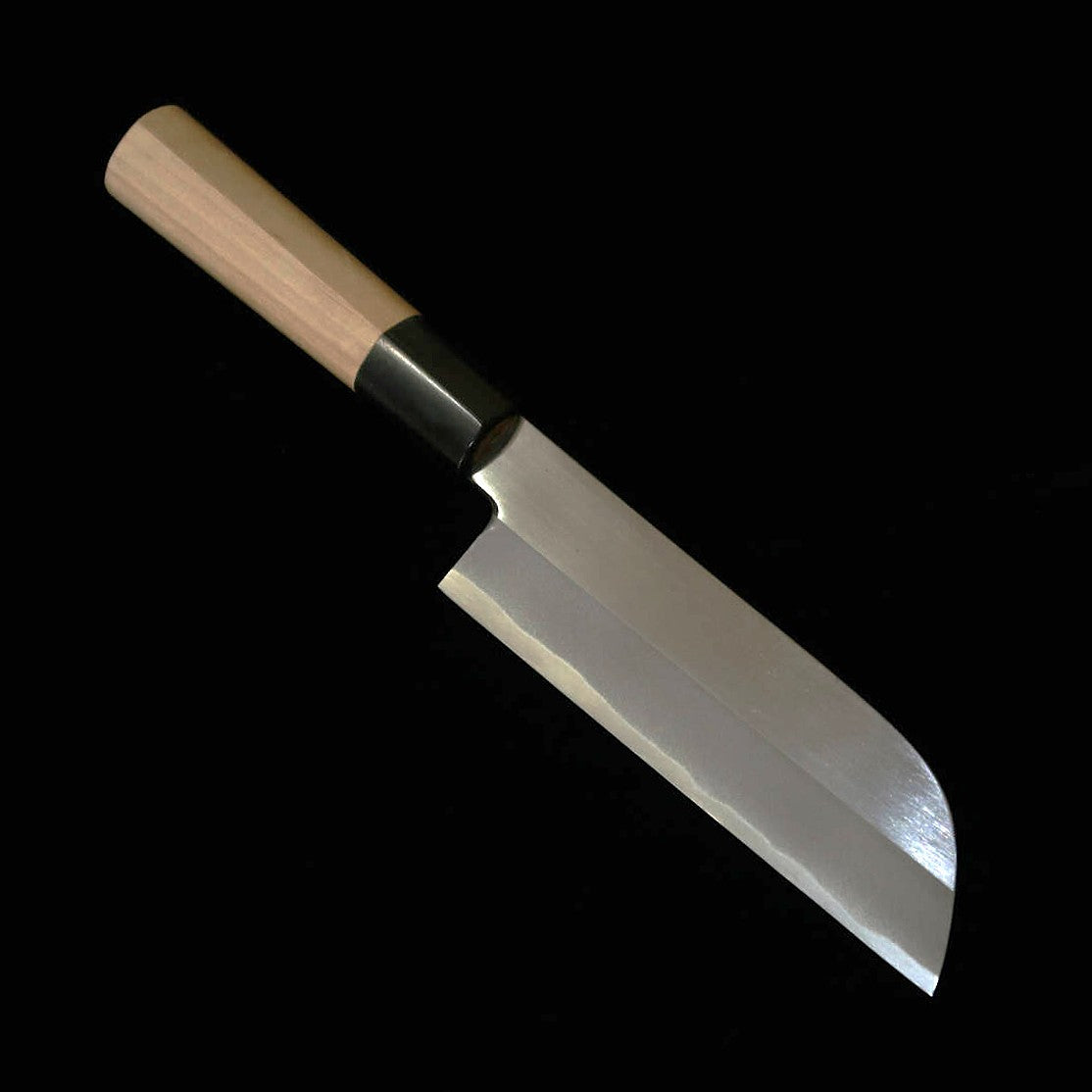 Deba MIURA biselado, acero japonés, mango redondo de cuerno de búfalo y madera de magnolia (105/130 mm)