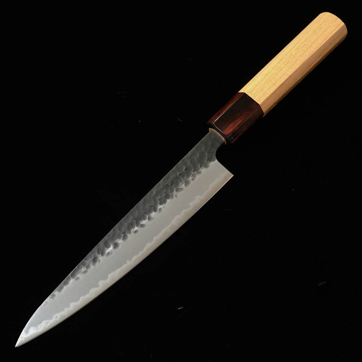 三浦MIURA ペティ 青紙スーパー 黒打ち鎚目 欅八角柄（150mm）