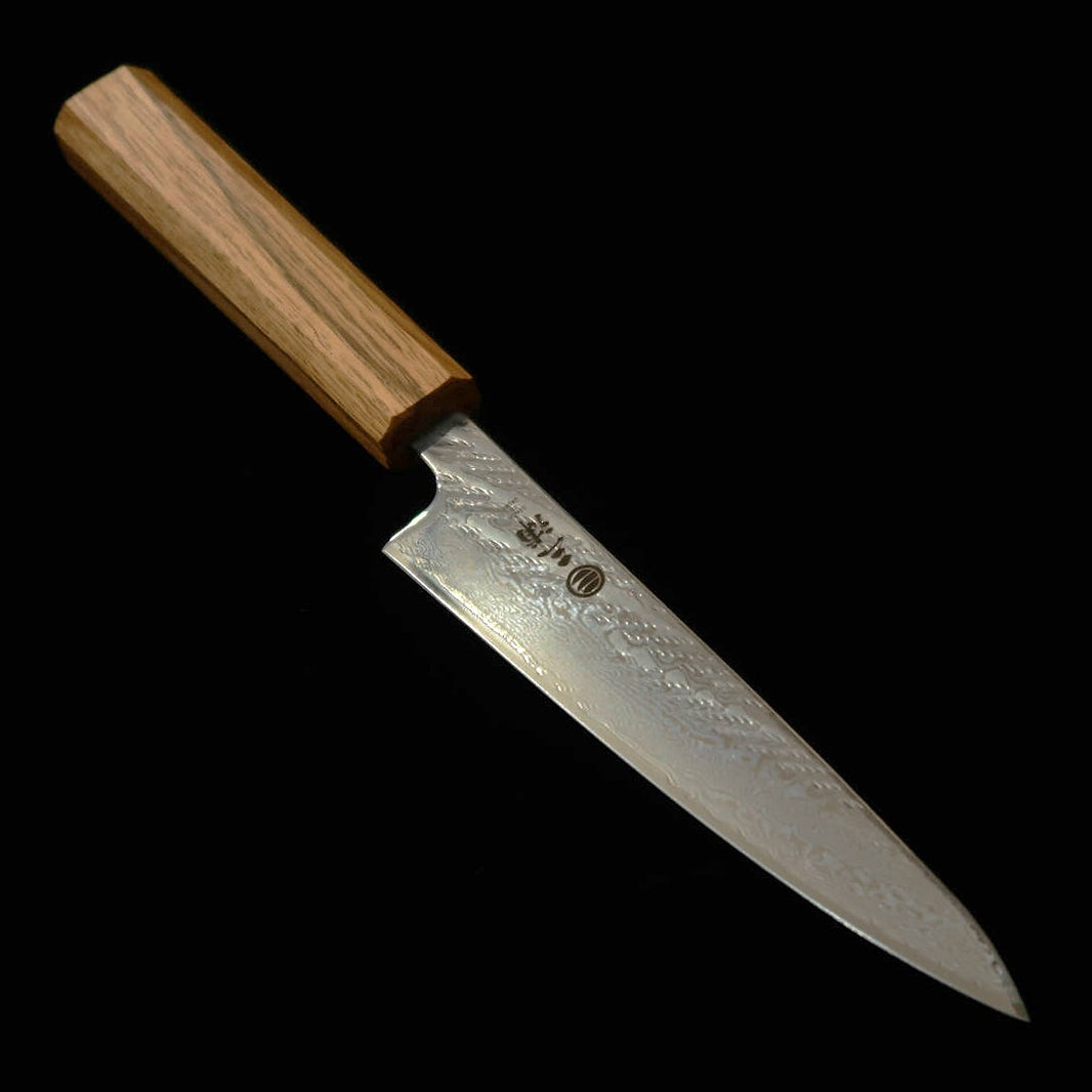 MIURA Petty, AUS10, Rope-Pattern Damascus with Clear Oak Octagonal Handle (135mm)
