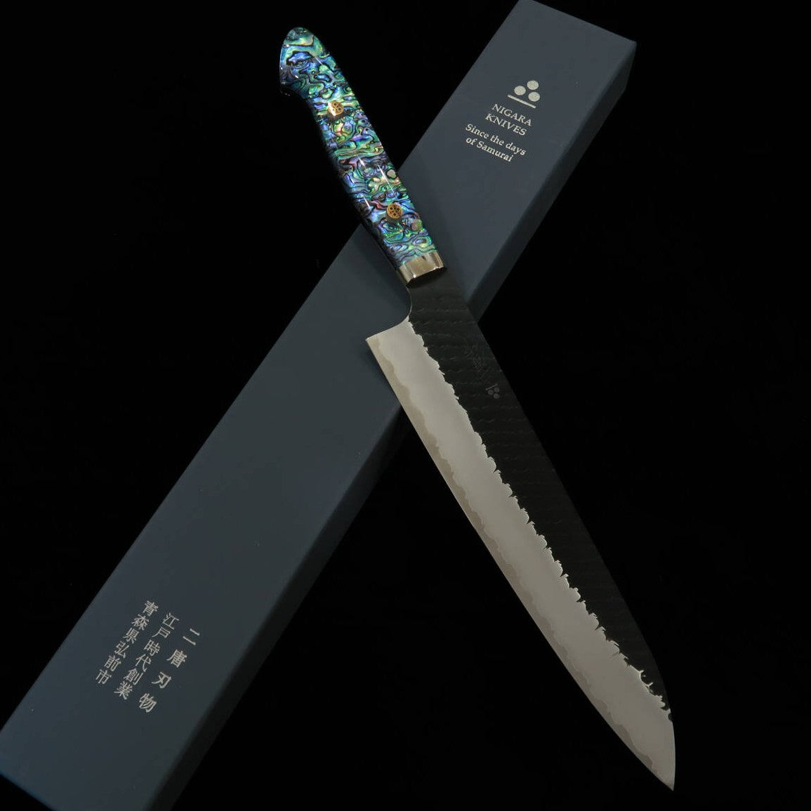 NIGARA Gyuto SG2 Black Hammered Finish with Mother-of-Pearl Handle (210/240mm)