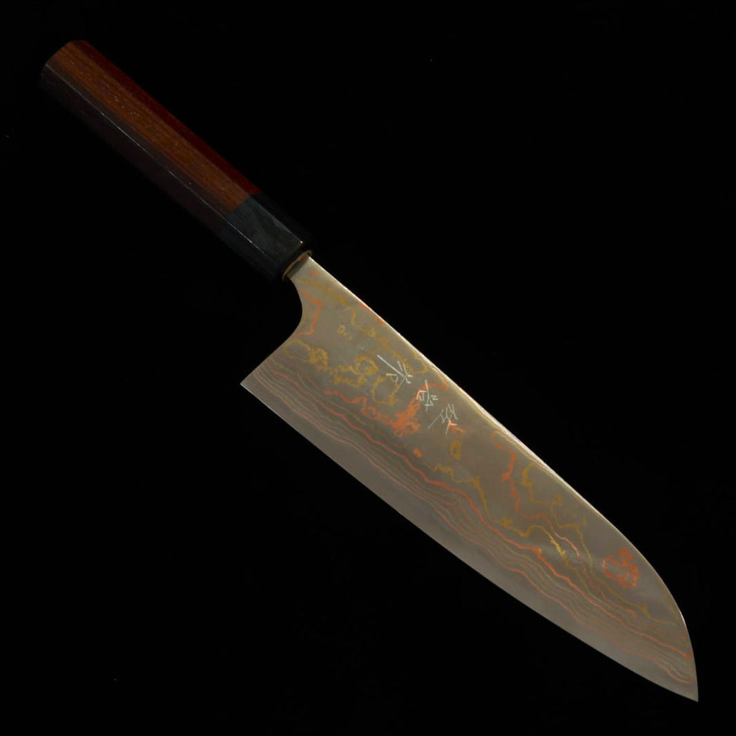 Takeshi Saji Aogami No. 2 Colored Damascus Santoku Rosewood Handle (180mm)