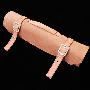 YOKU leatherworks porta-cuchillos de cuero tipo rollo, cuero partido rojo, formato maletín