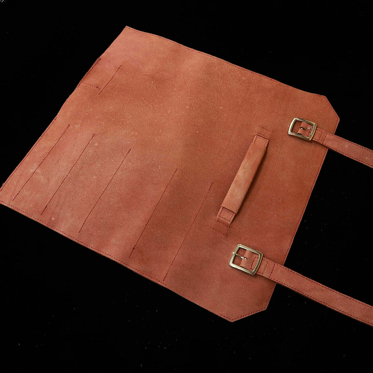 YOKU leatherworks porta-cuchillos de cuero tipo rollo, cuero partido rojo, formato maletín