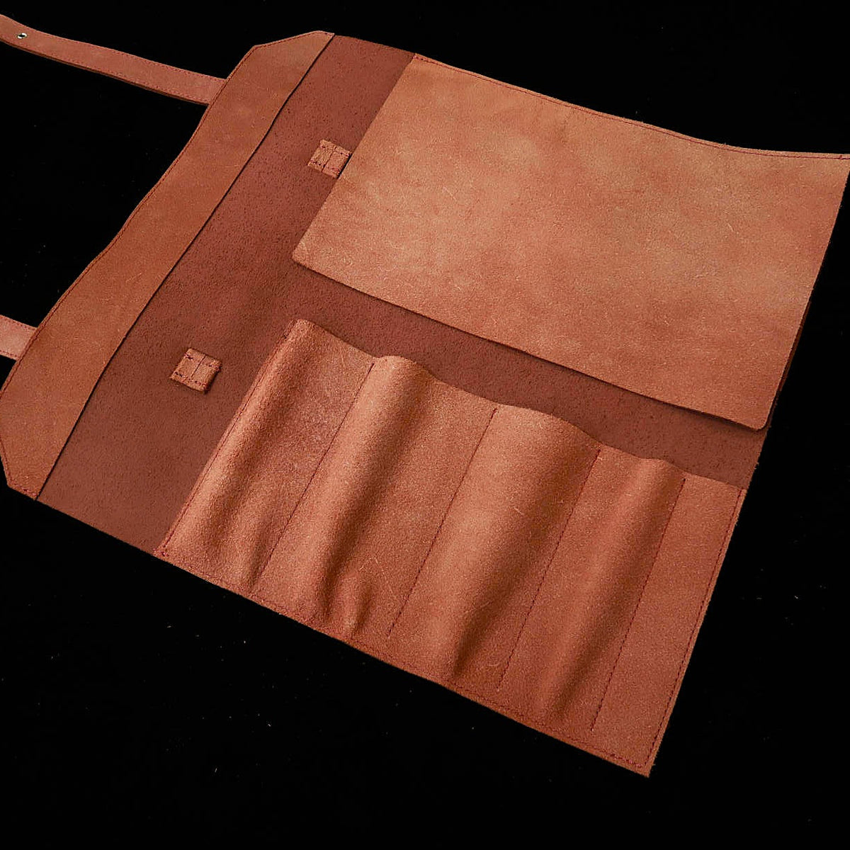YOKU leatherworks porta-cuchillos de cuero tipo rollo, cuero partido rojo, formato maletín