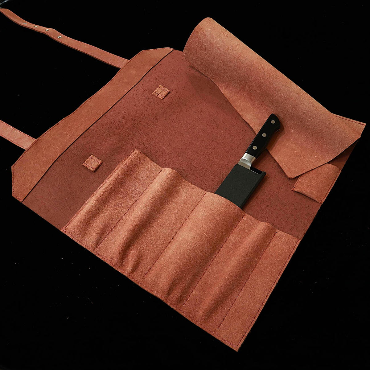 YOKU leatherworks porta-cuchillos de cuero tipo rollo, cuero partido rojo, formato maletín