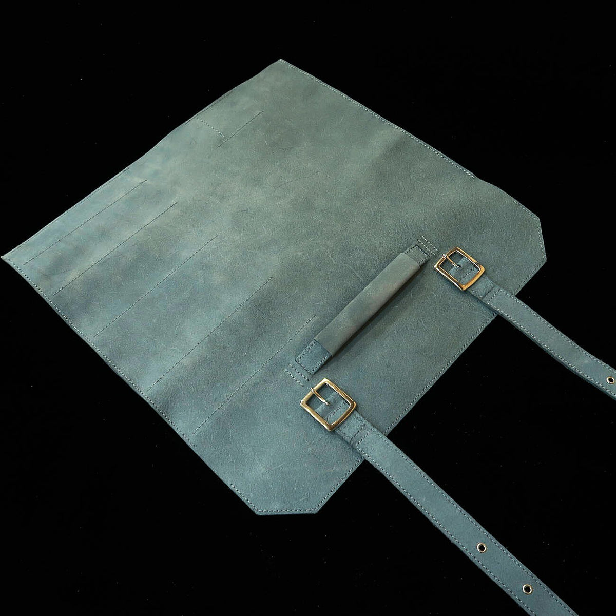 YOKU leatherworks, rollo de cuero para cuchillos, cuero flor azul, tipo bolso
