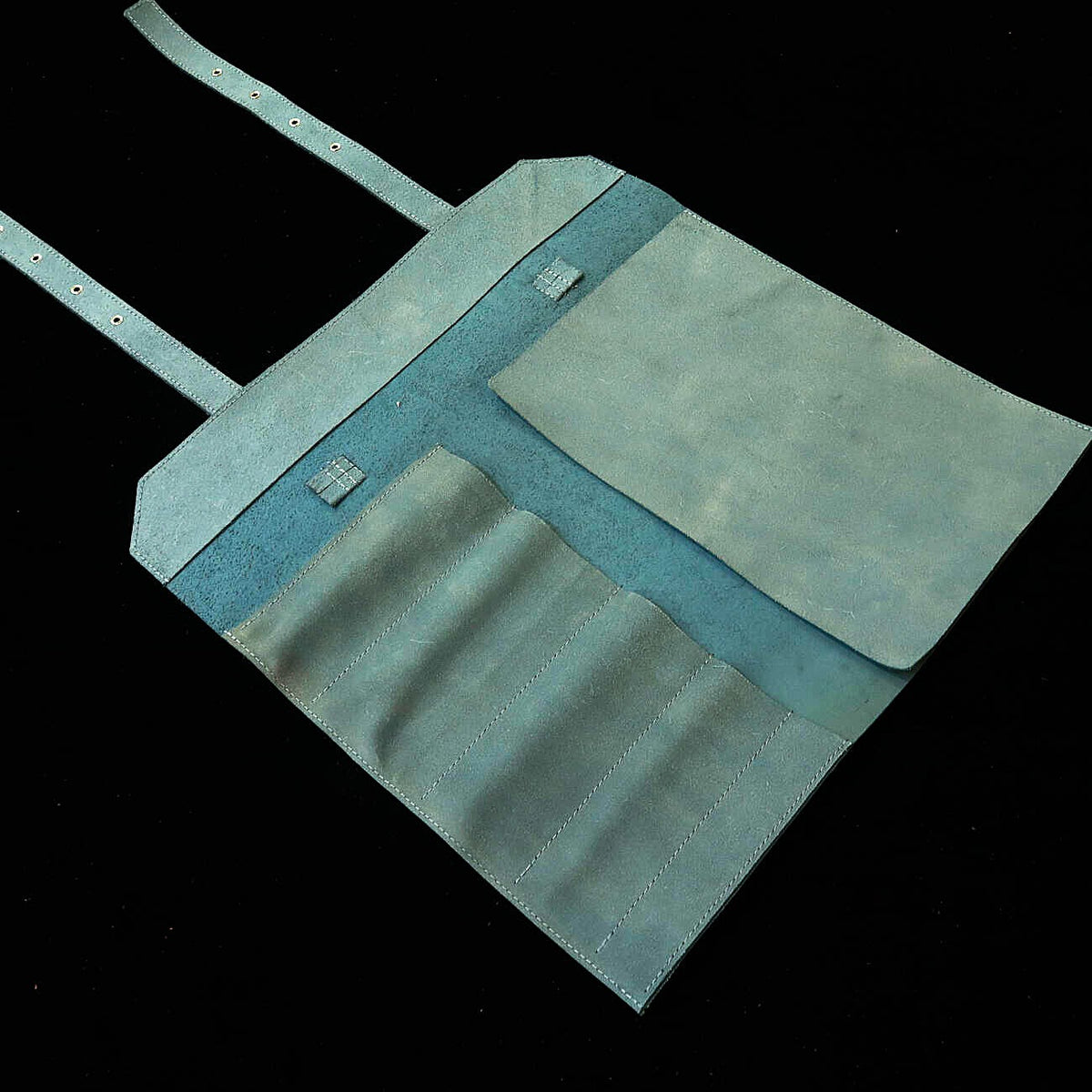 YOKU leatherworks, rollo de cuero para cuchillos, cuero flor azul, tipo bolso