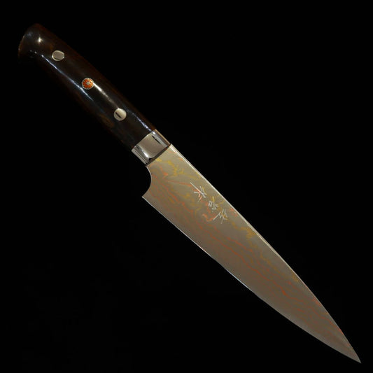 Takeshi Saji Aogami No. 2 Rainbow Damascus Petty Ironwood Handle (135/150mm) 
