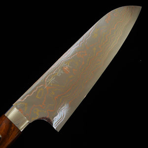 Saji Takeshi SAJI TAKESHI Acier bleu n°2 Damas coloré Santoku manche en bois de fer (180 mm)