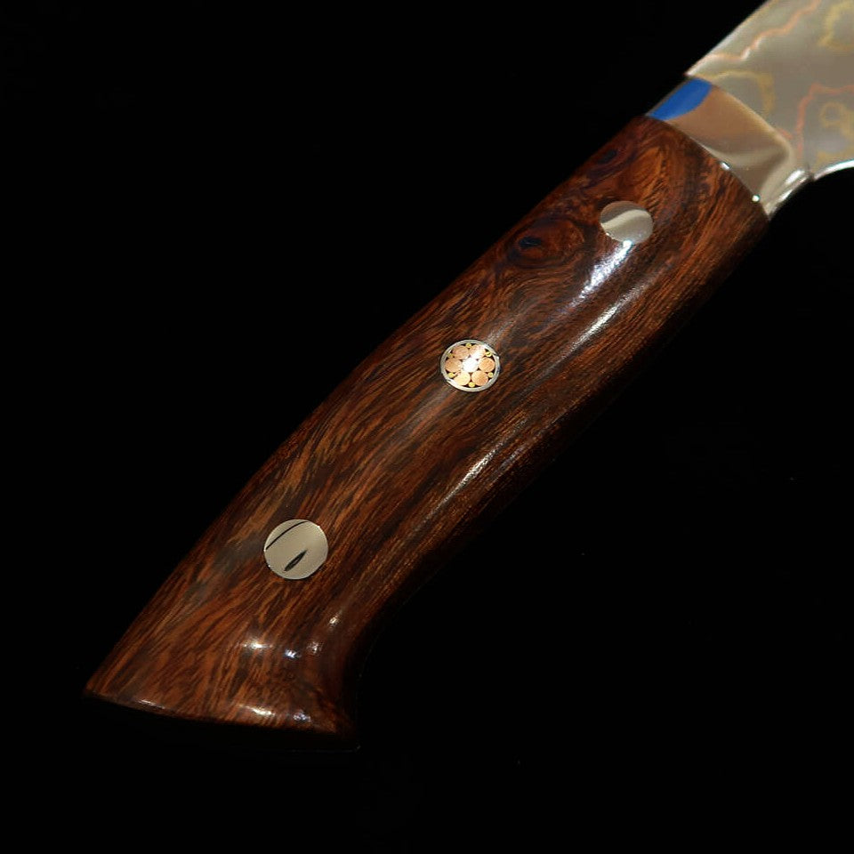 Saji Takeshi SAJI TAKESHI Acier bleu n°2 Damas coloré Santoku manche en bois de fer (180 mm)