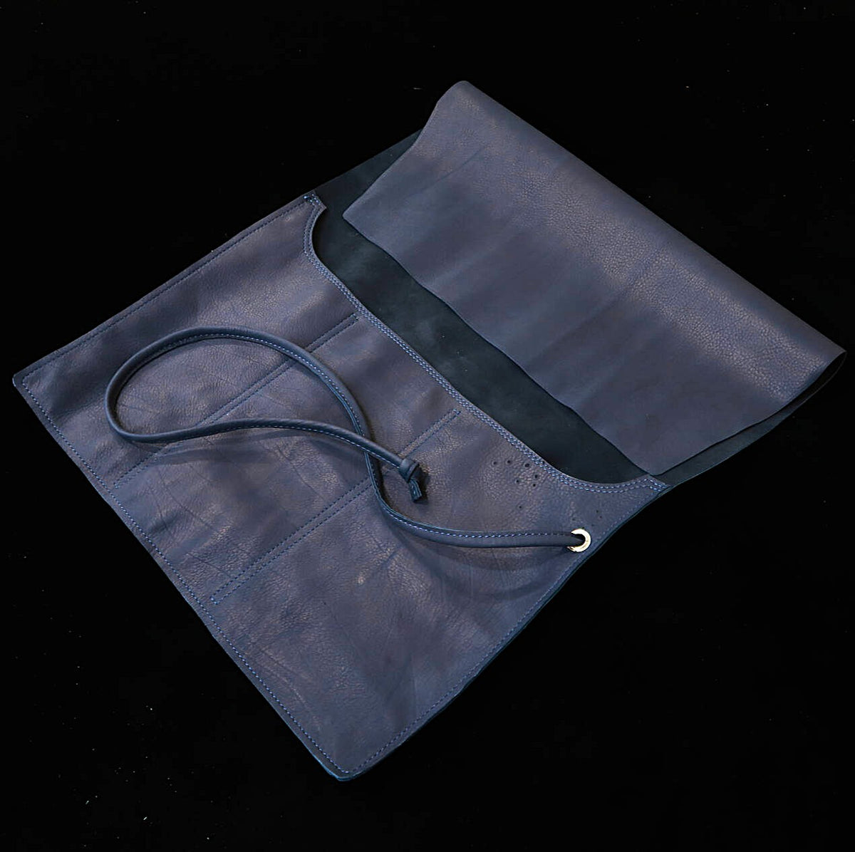 YOKU leatherworks funda enrollable de cuero para cuchillos color azul marino, suave