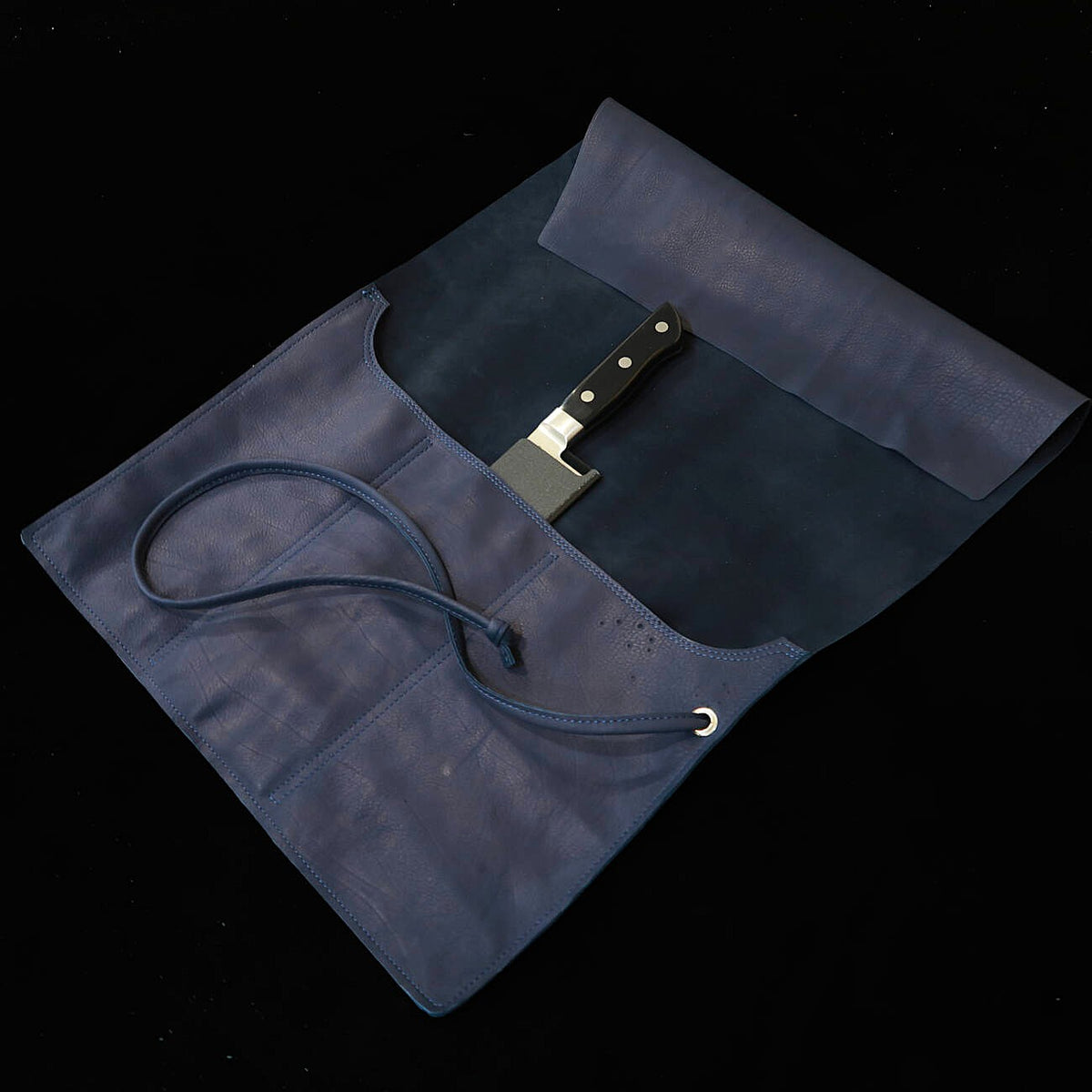 YOKU leatherworks funda enrollable de cuero para cuchillos color azul marino, suave