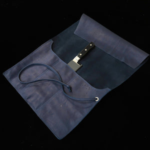YOKU leatherworks funda enrollable de cuero para cuchillos color azul marino, suave