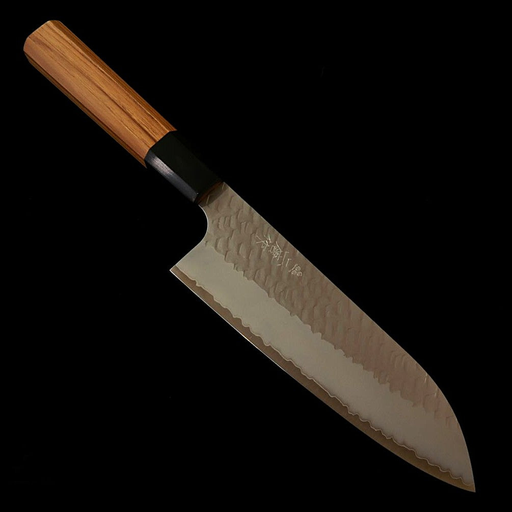 二唐刃物鍛造所 NIGARA SG2 磨き槌目 三徳 チーク八角柄 (180mm)