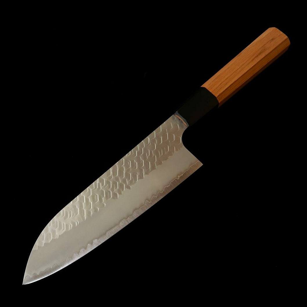 NIGARA Hamono SG2 Polished Tsuchime Santoku with Teak Octagonal Handle (180mm)