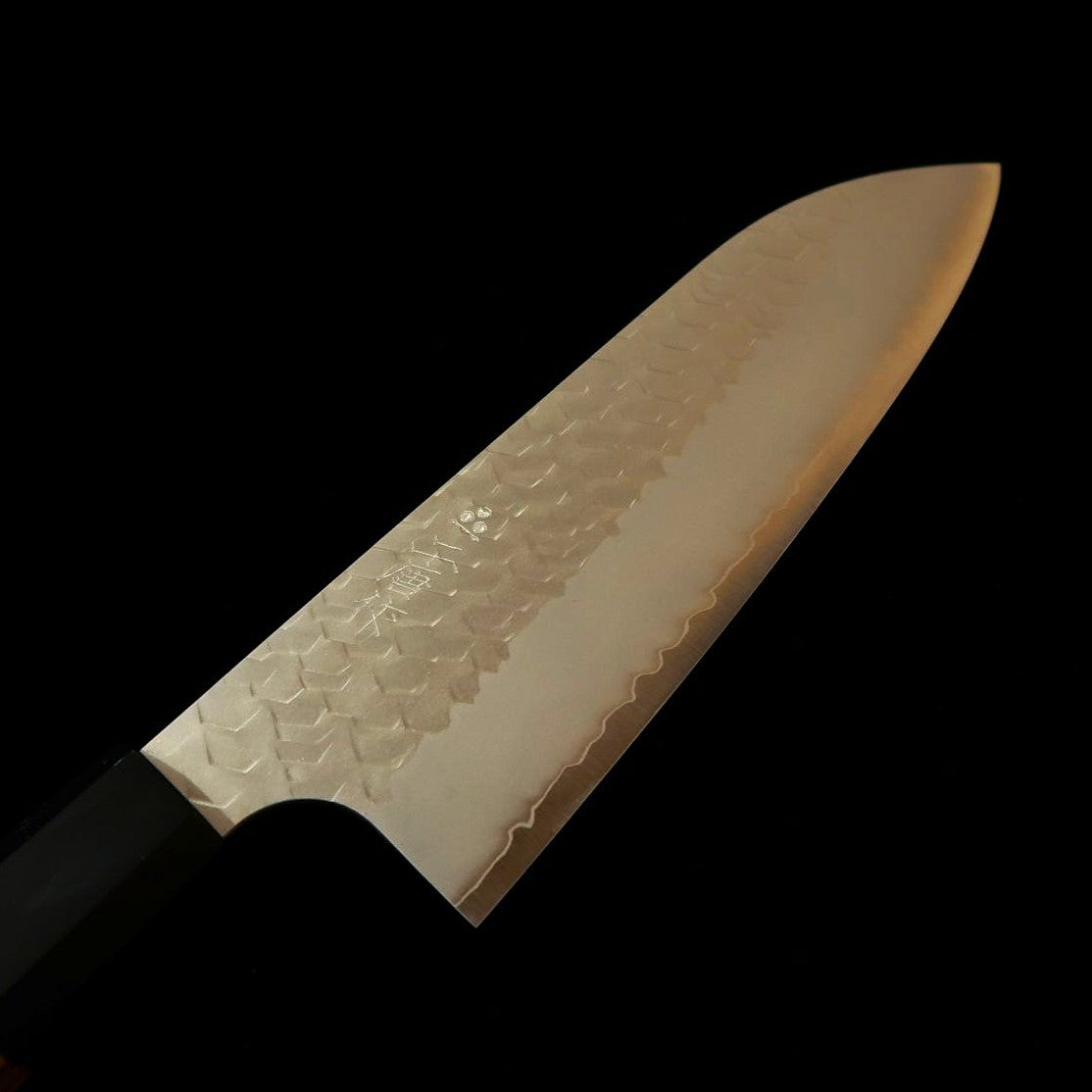 NIGARA Hamono SG2 Polished Tsuchime Santoku with Teak Octagonal Handle (180mm)