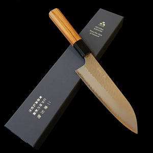 NIGARA Hamono SG2 Polished Tsuchime Santoku with Teak Octagonal Handle (180mm)