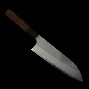 Nigara Hamono santoku Aogami Super, damasco martelado, cabo octogonal de wengué (180 mm)
