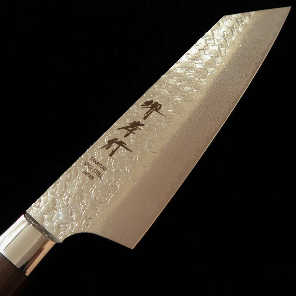 Faca Gyuto Ponta Kengata Sakai Takayuki SG2 Damasco Tsuchime com Cabo de Sândalo Roxo (190mm)