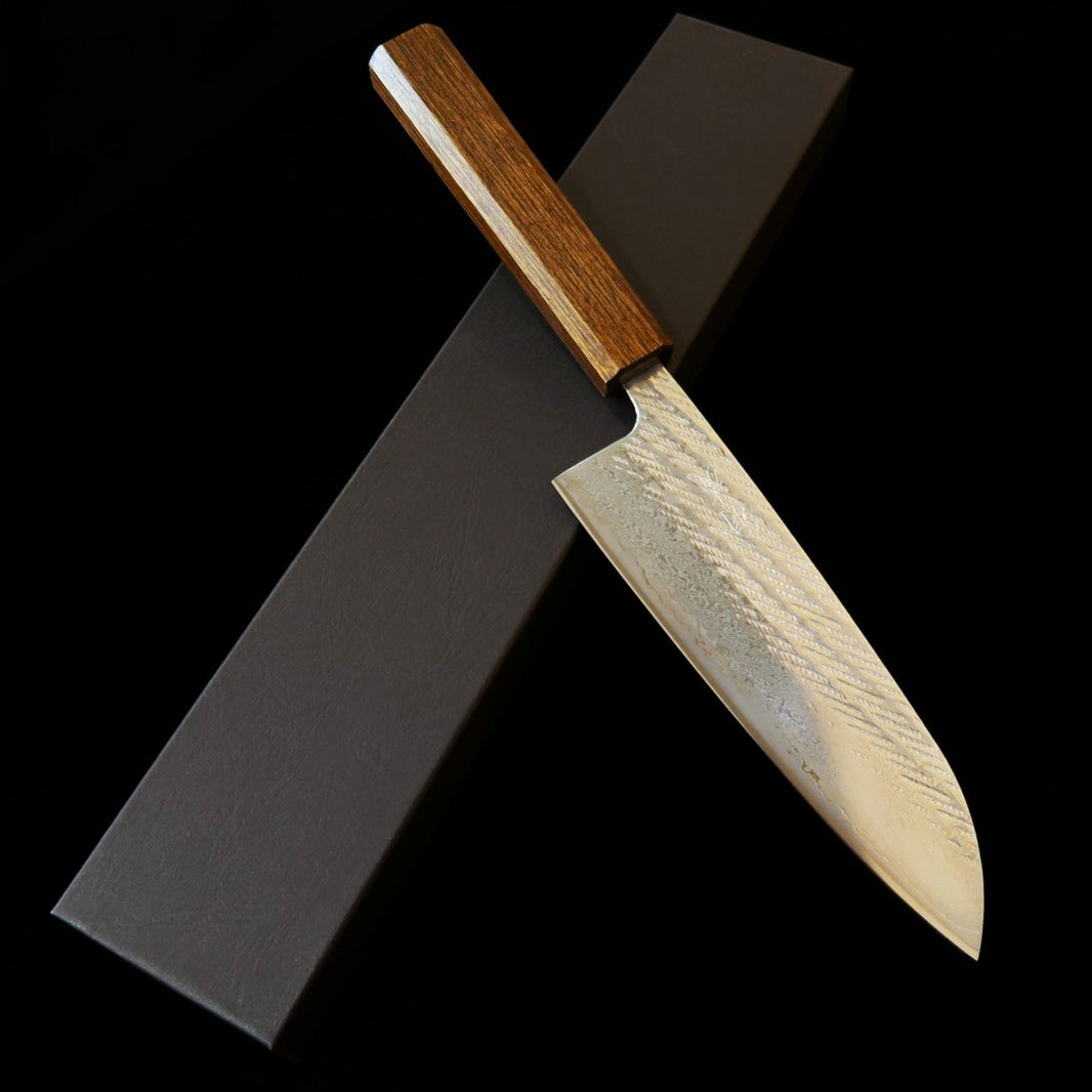 HADO HADO Okina-ryu Gin-3 padrão de corda Damasco, cabo em carvalho negro, santoku (165 mm)