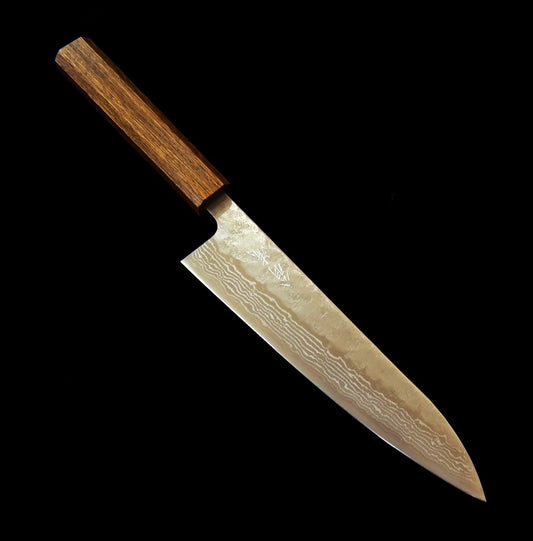刃道 HADO 翁流 440C 梨地 ダマスカス 黒樫八角柄 牛刀 (180mm)