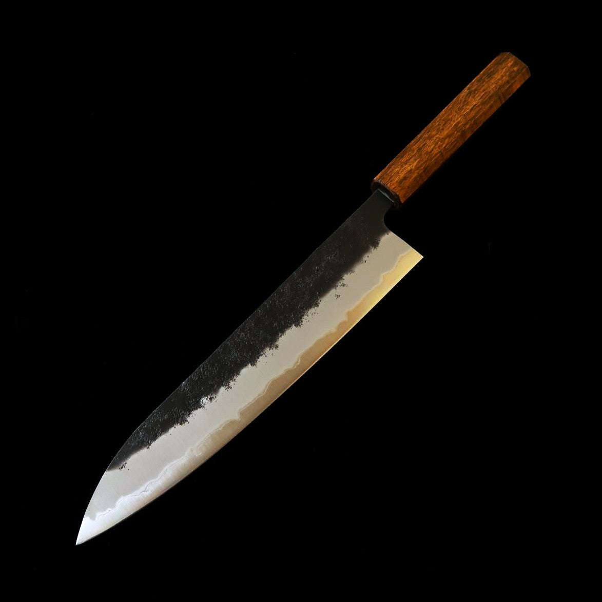 刃道 HADO 翁流 青紙スーパー ステンレスクラッド 黒染 梨地 黒樫柄 牛刀 (240mm)