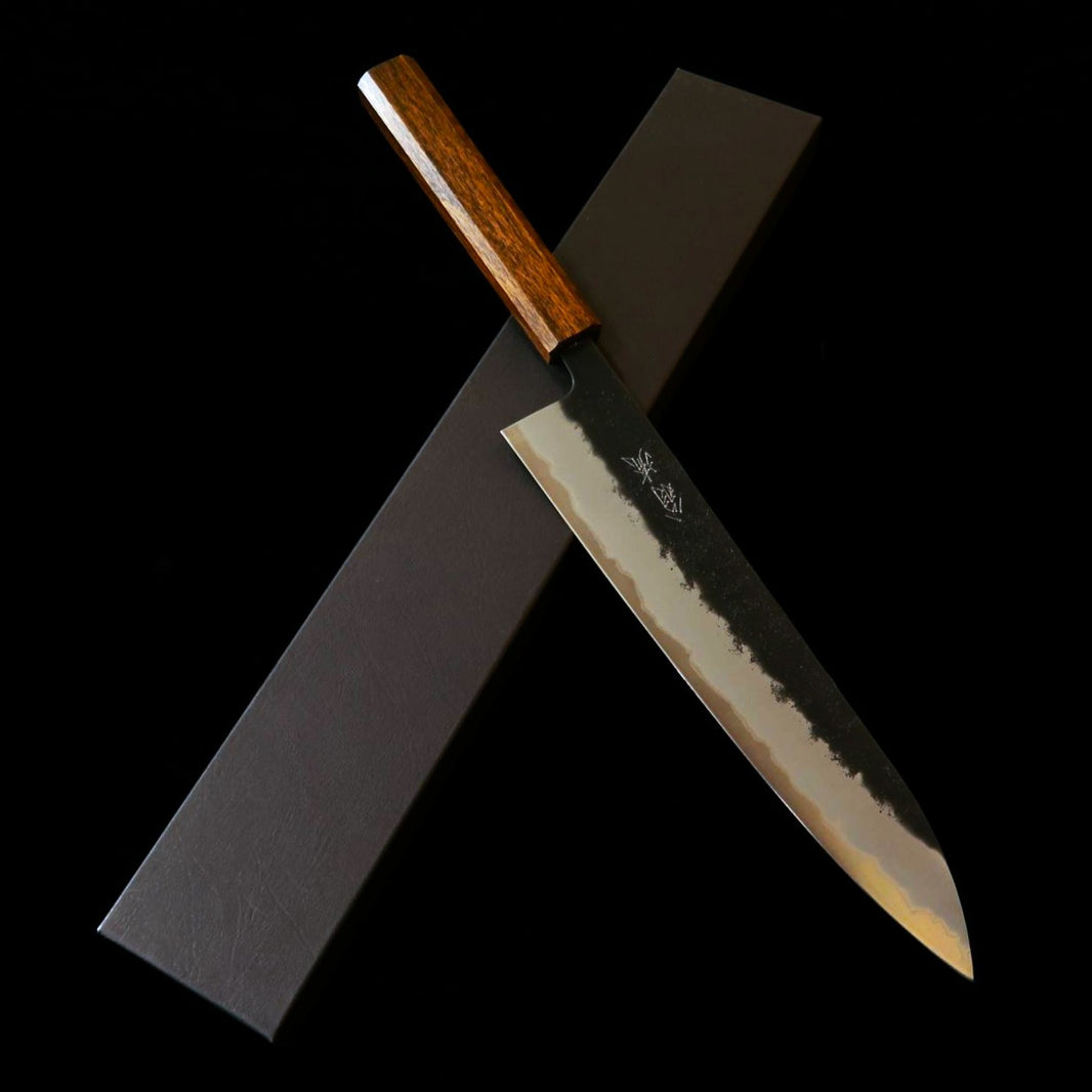 HADO Hado Hado Michi Aço Azul Super Núcleo Inox Escurecido Acabamento Fosco Cabo de Carvalho Preto Gyuto (240 mm)