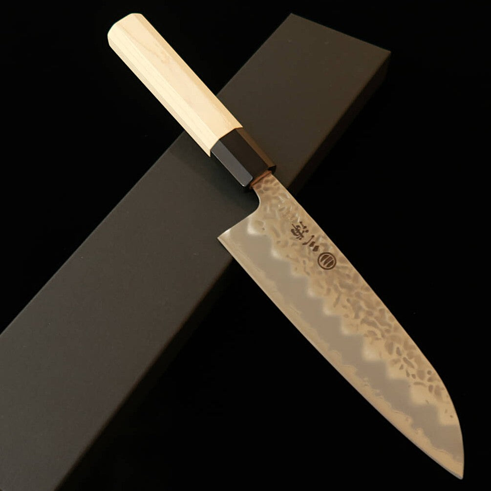 三浦MIURA 三徳 白紙一号 マット 鎚目 メープル水牛八角柄（165mm）