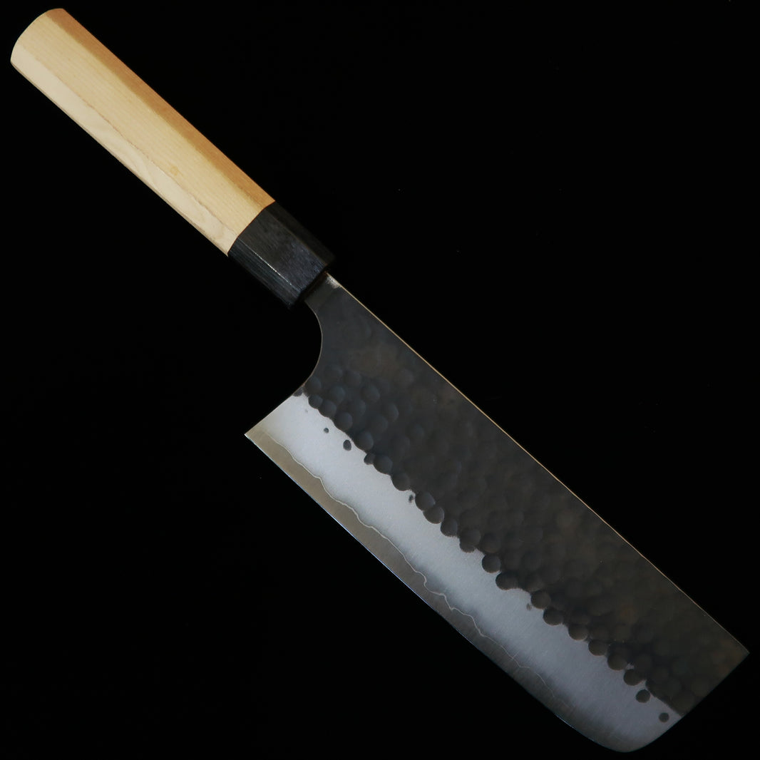 Nakiri MASAKAGE Pebble, Aogami Super, Hammered finish, Black, American Cherry Handle (165mm)