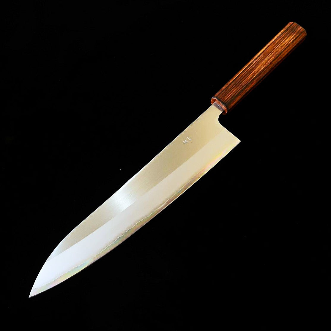 HADO – modèle Okina-ryu, acier blanc n°1, inox plaqué, manche en chêne fumé noir, gyuto (240 mm)