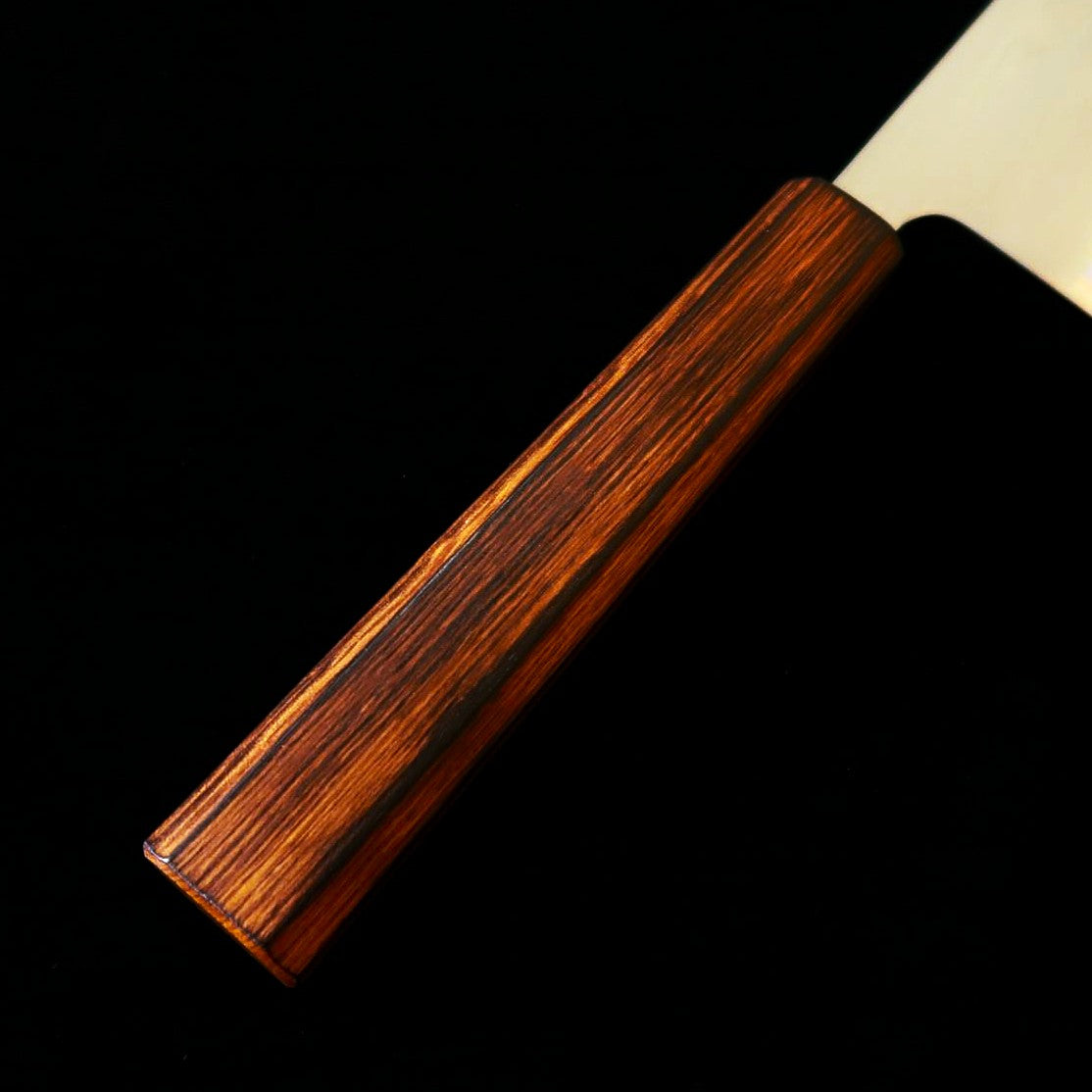 HADO – modèle Okina-ryu, acier blanc n°1, inox plaqué, manche en chêne fumé noir, gyuto (240 mm)