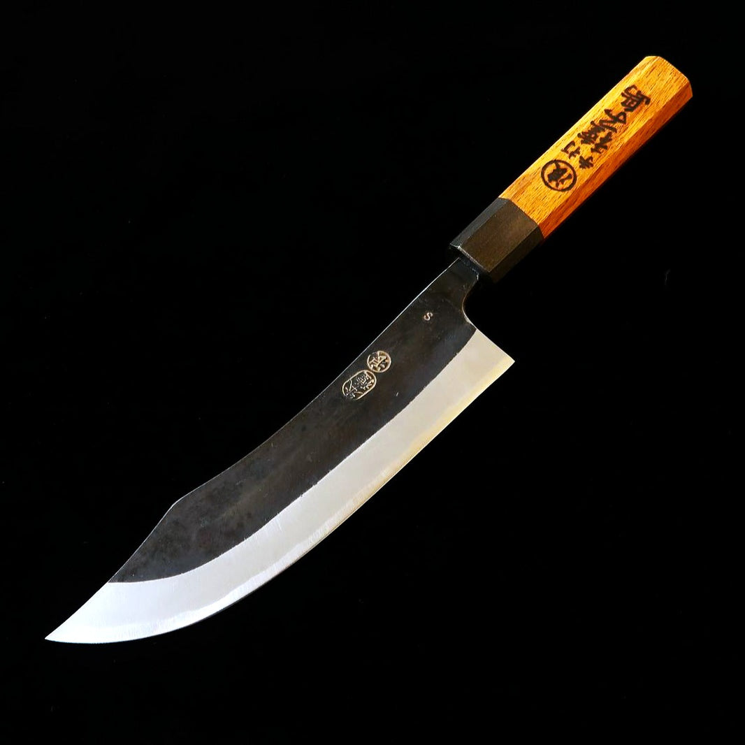 IKENAMI HAMONO 池浪刃物 Shirogami #1 acero blanco, sanmai inoxidable, mango de roble, cuchillo para despiece de ciervo (150/180 mm)
