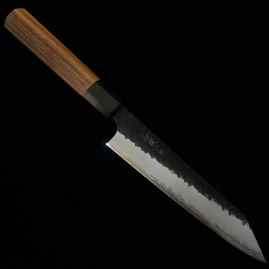 二唐刃物鍛造所 NIGARA 切付ペティ SG2 鎚目 黒打 チーク八角柄（150mm）