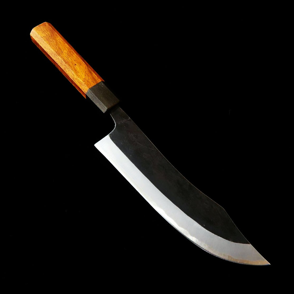 IKENAMI HAMONO 池浪刃物 Shirogami #1 acero blanco, sanmai inoxidable, mango de roble, cuchillo para despiece de ciervo (150/180 mm)