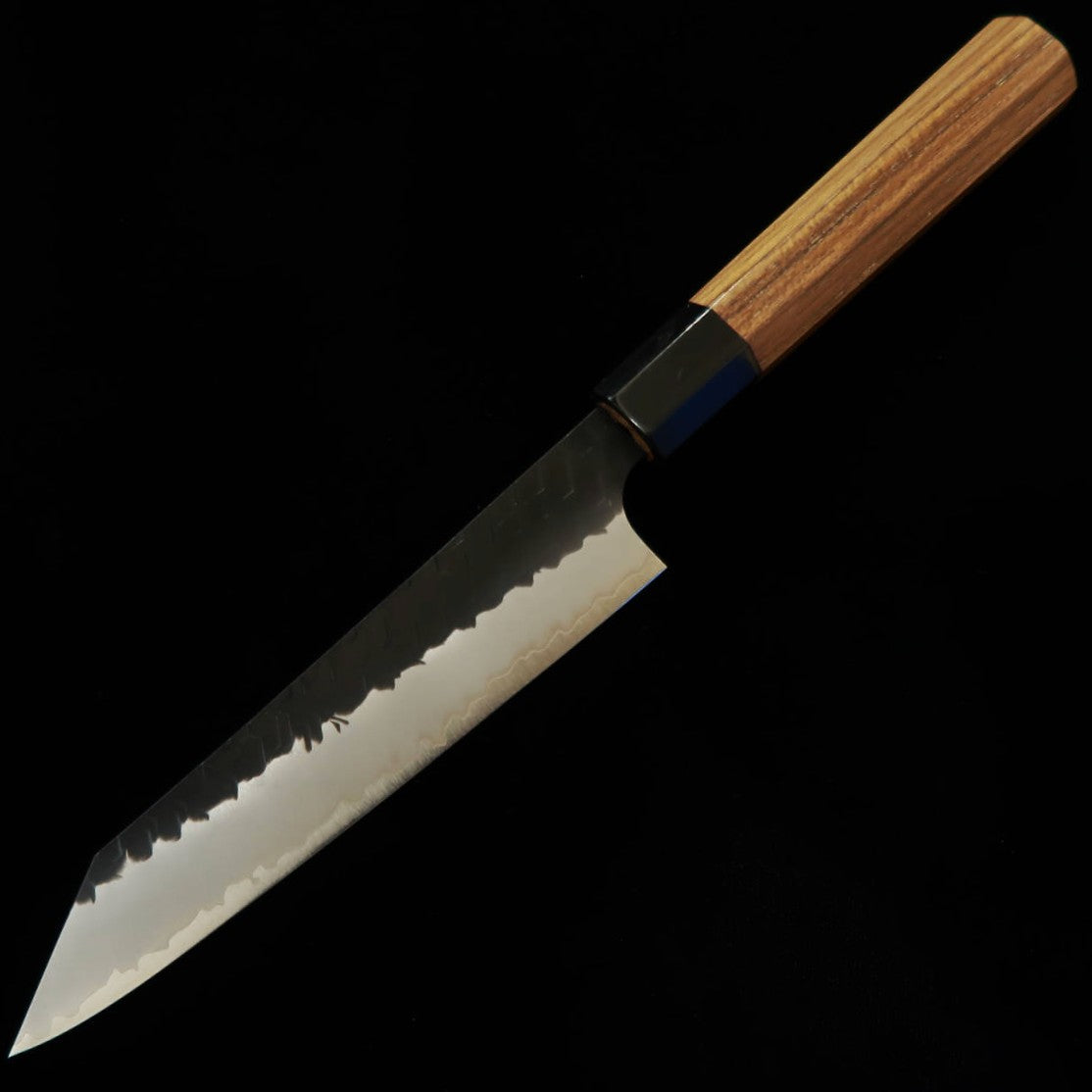 二唐刃物鍛造所 NIGARA 切付ペティ SG2 鎚目 黒打 チーク八角柄（150mm）
