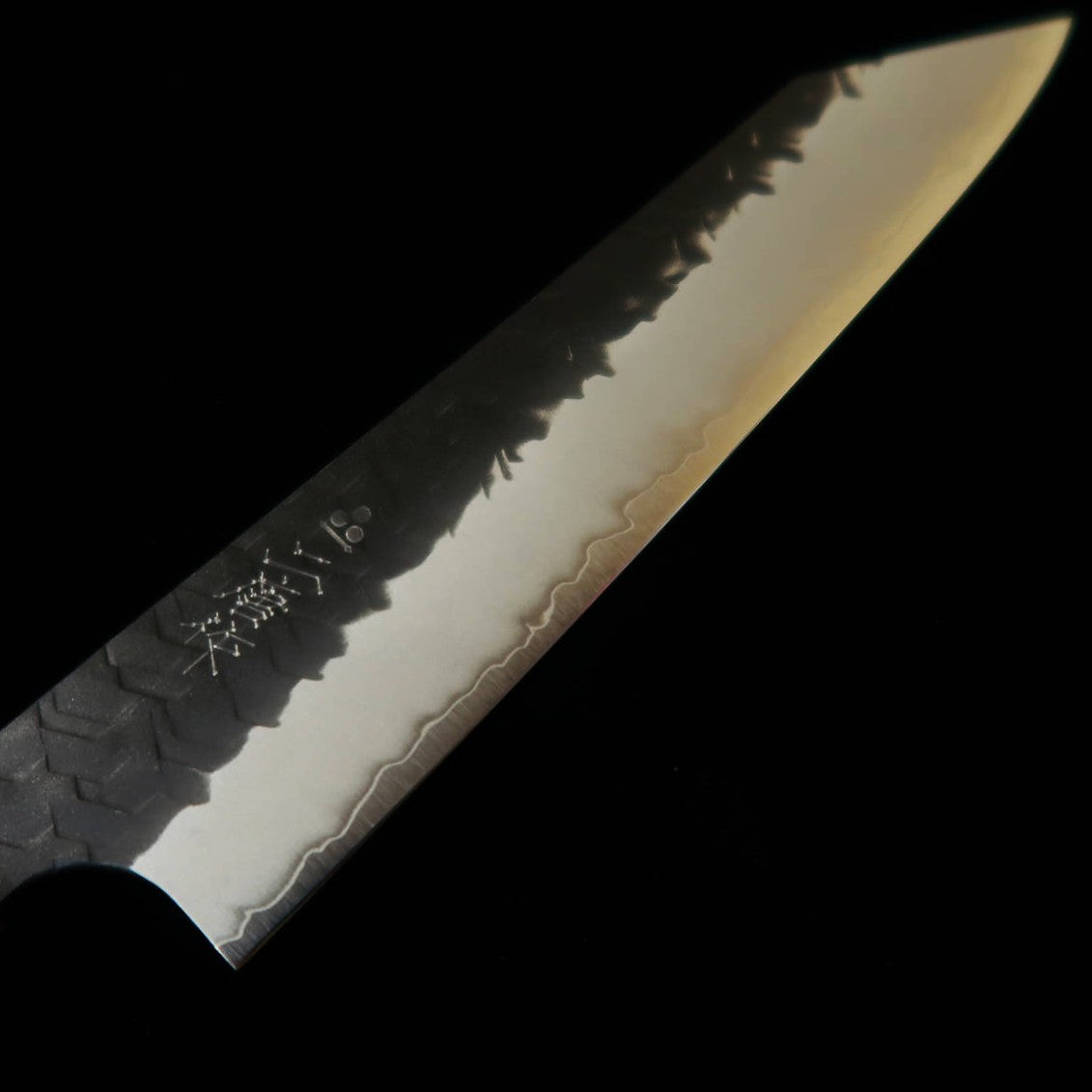 二唐刃物鍛造所 NIGARA 切付ペティ SG2 鎚目 黒打 チーク八角柄（150mm）