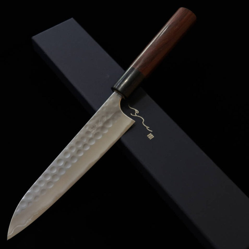 ANRYU, Petty, Blue Steel Super, Kurouchi and Hammered Finish with Rosewood Octagonal Handle (150mm)