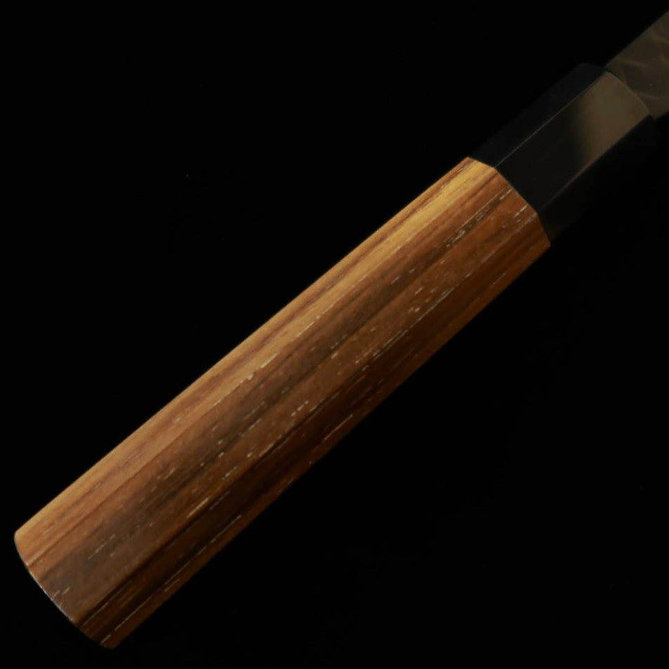 二唐刃物鍛造所 NIGARA 切付ペティ SG2 鎚目 黒打 チーク八角柄（150mm）