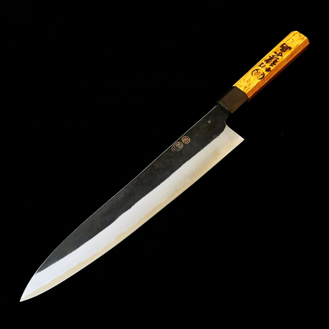 Ikenami Hamono IKENAMI HAMONO Gyuto acero Shirogami nº1 con recubrimiento inoxidable, mango de roble (210–270 mm)