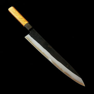 Ikenami Hamono gyuto, aço Shirogami #1 com revestimento inox, cabo de carvalho (210–270 mm)