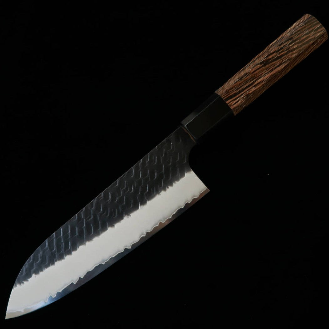 Nigara Cutlery Forging NIGARA Santoku Knife SG2, Hammered Black Finish, Wenge Octagonal Handle (180mm)