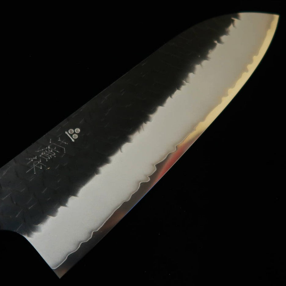 Nigara Cutlery Forging NIGARA Santoku Knife SG2, Hammered Black Finish, Wenge Octagonal Handle (180mm)