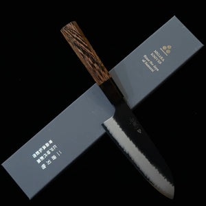 Nigara Cutlery Forging NIGARA Santoku Knife SG2, Hammered Black Finish, Wenge Octagonal Handle (180mm)