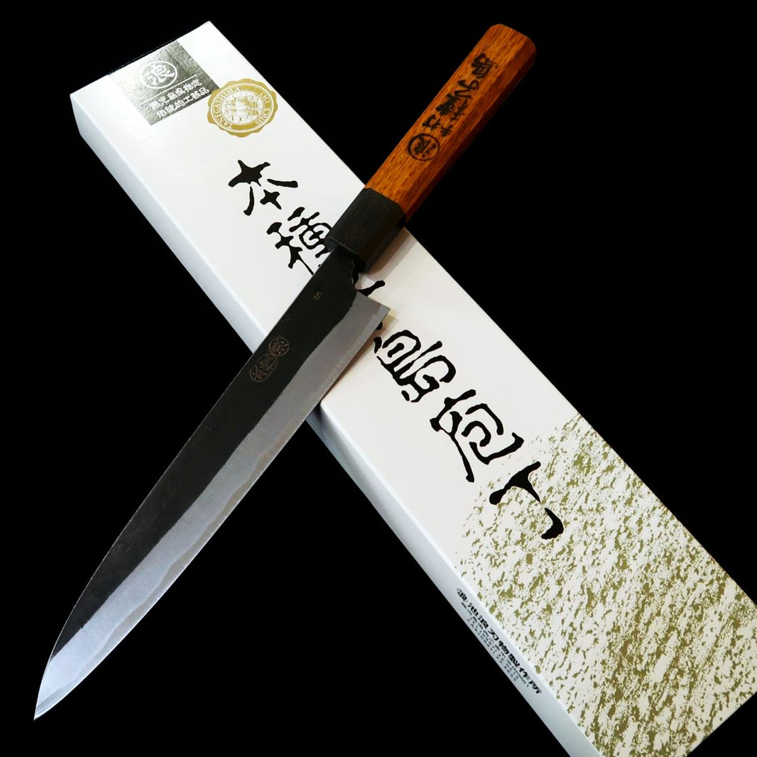 Ikenami Hamono IKENAMI HAMONO sashimi de doble bisel, Shirogami #1, acero inoxidable laminado, mango de roble (210 mm)