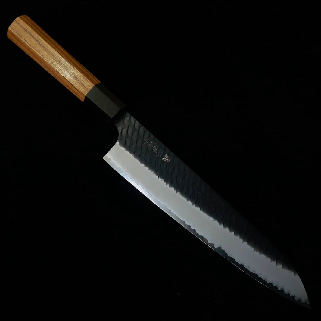 二唐刃物鍛造所 NIGARA 牛刀 SG2 鎚目 黒打 チーク八角柄 （240mm）