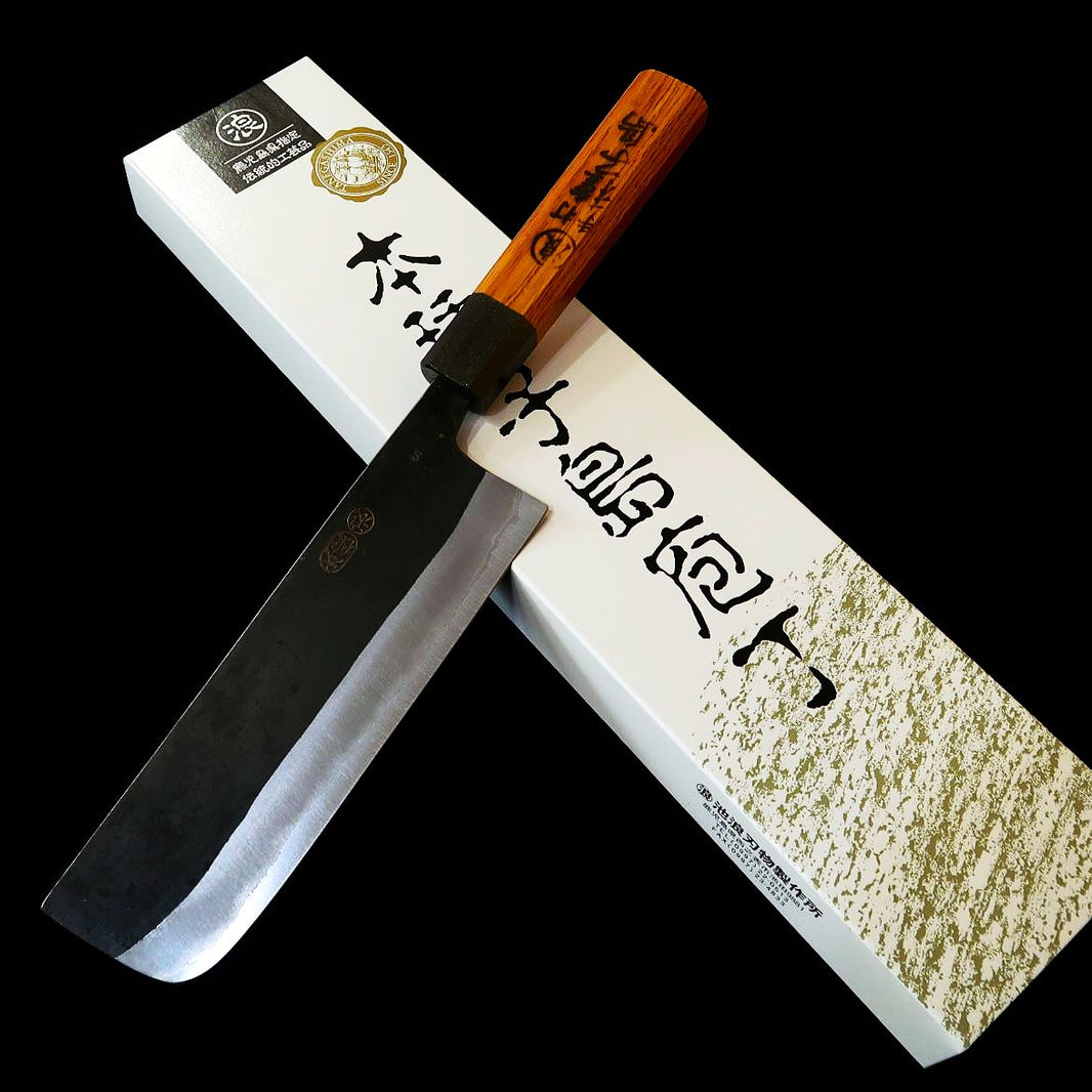 IKENAMI HAMONO Shiro-gami #1 sanmai inoxidable, mango de roble, nakiri (170 mm)