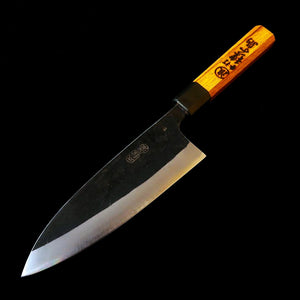 Ikenami Hamono IKENAMI HAMONO aço branco #1 san-mai com inox, cabo em carvalho, deba de fio duplo (130–180 mm)