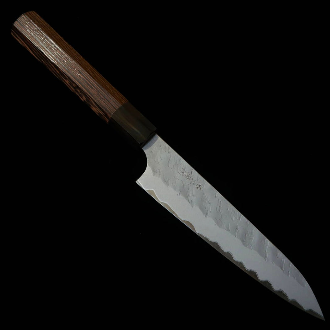二唐刃物鍛造所 NIGARA ペティ 青紙スーパー 鎚目 ウェンジ八角柄（150mm）