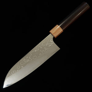 Yuta Katayama VG10 Damascus Polished Santoku Knife with Rosewood Chestnut Handle (170mm)