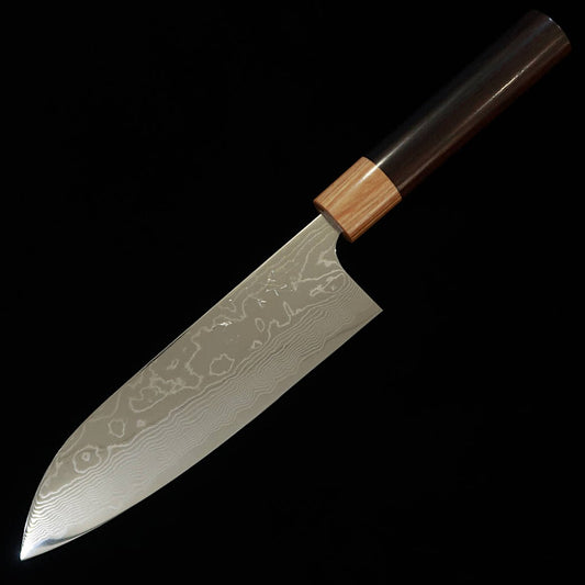 Yuta Katayama VG10 Damas Finition Polie Santoku Manche Châtaignier Shitan (170mm)
